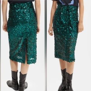 Scotch & Soda Blue and Green Pencil Holiday Sequin Skirt